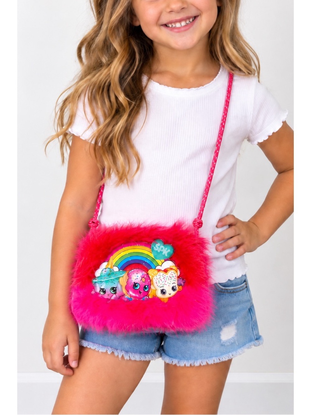 Shopkins Girls Fur Crossbody/Shoulder Bag Pink
